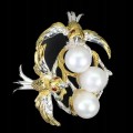 925 Broszka wisiorek ptaki naturalne perły granaty