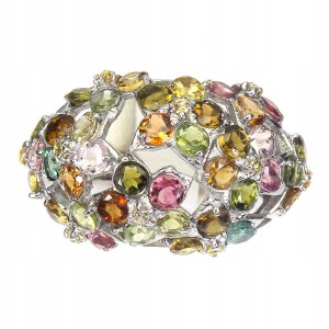 Pierścionek r 16 naturalne turmaliny szafiry 925