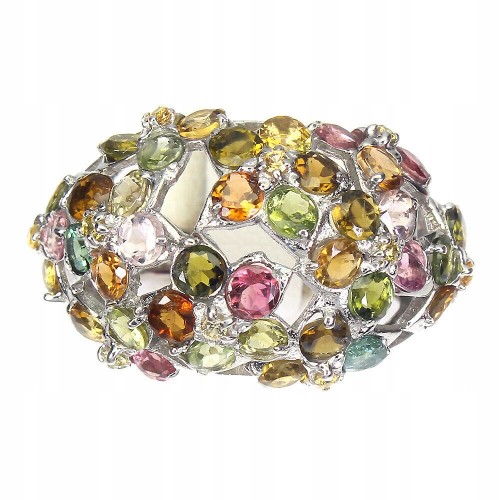 Pierścionek r 16 naturalne turmaliny szafiry 925