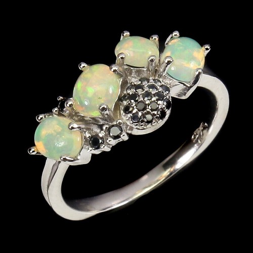 Pierścionek 925 opale ogniste r 11 czarne spinele