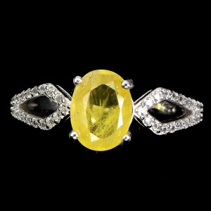 Pierścionek natural szafir żółty białe topazy r 19