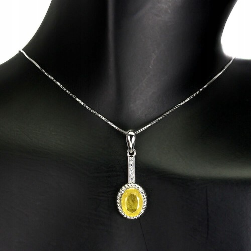 925 Naszyjnik cyrkonie żółty szafir natural srebro