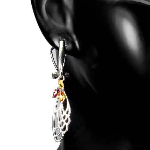 1 Srebrne kolczyki natural szafiry Songea skrzydła