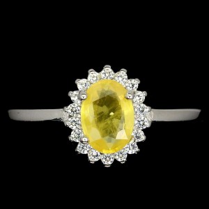 Pierścionek srebrny naturalny szafir żółty r 13.5