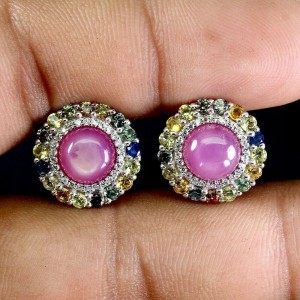 Srebro kolczyki naturalne rubiny szafiry Songea 5