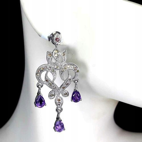 Kolczyki 925 naturalne szafiry Songea ametysty 5