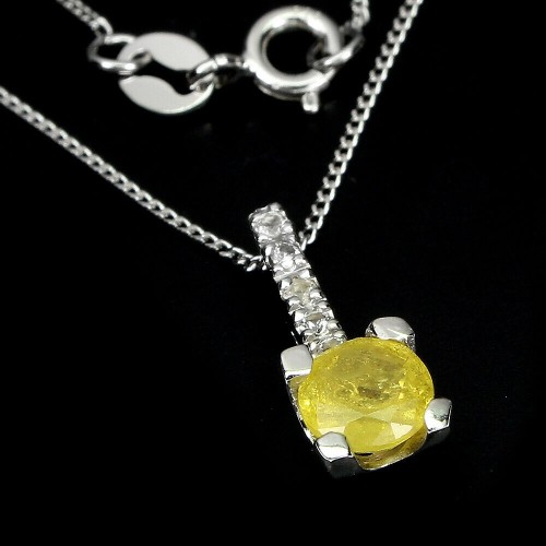 925 Naszyjnik białe topazy żółty szafir naturalny