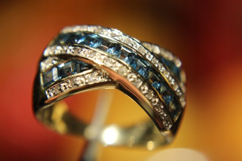 Pierścionek złoty 14k topaz diament r13 certyfikat