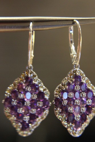Srebrne kolczyki naturalne ametysty szafiry 3