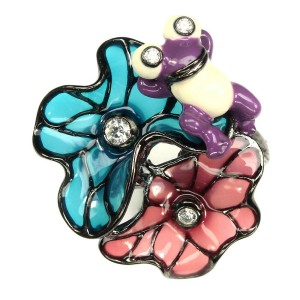 Pierścionek 925 emaliowany r 16 kwiat cyrkonie AAA