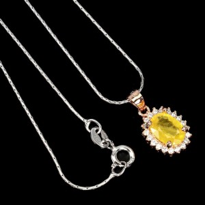 Srebrny naszyjnik delikatny naturalny żółty szafir