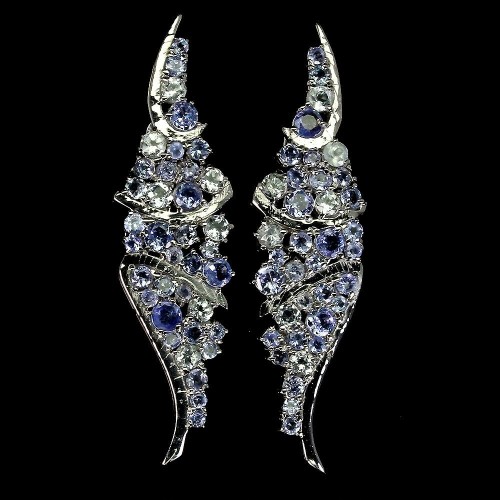 Srebrne kolczyki naturalne tanzanity akwamaryny 5