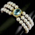 Bransoletka natural topaz sky blue perły cyrkonie
