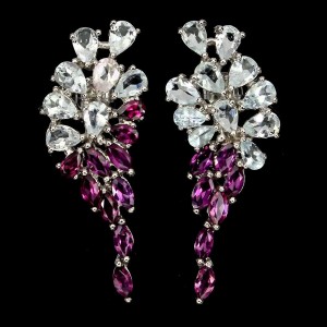 925 Srebrne kolczyki akwamaryny granaty 4 piękne