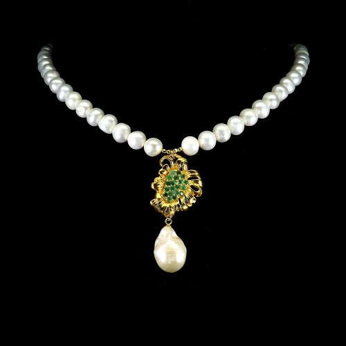 925 Naszyjnik naturalne szmaragdy perły piękny