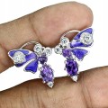 Kolczyki motyle naturalne ametysty cyrkonie 925 4