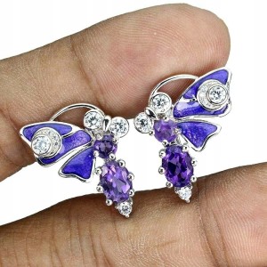 Kolczyki motyle naturalne ametysty cyrkonie 925 4