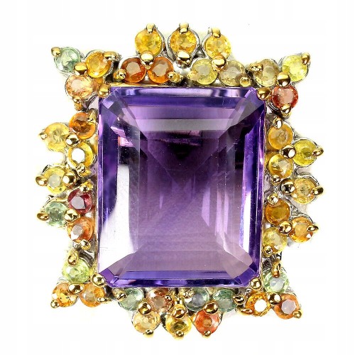 Srebrna broszka naturalny 32.18ct ametyst szafiry