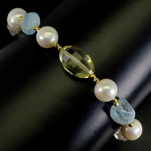 Bransoletka perły akwamaryn kwarc cytrynowy różowy