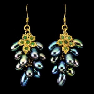 Srebrne kolczyki 925 naturalne szmaragdy perły 3