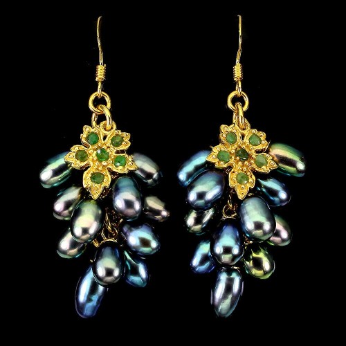 Srebrne kolczyki 925 naturalne szmaragdy perły 3