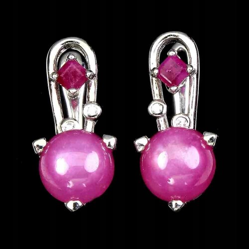 Kolczyki srebrne 925 naturalne rubiny cyrkonie 3