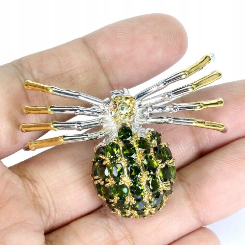 925 Broszka srebro diopsydy szafir naturalne pająk