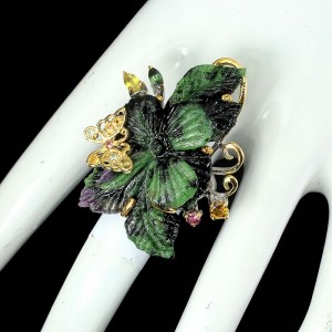 Pierścionek rubin zoisyt r 17 szafiry turmaliny