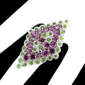 Pierścionek diopsyd granaty rodolit natural r 16.5