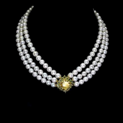 Naszyjnik naturalny cytryn perły oliwiny srebro