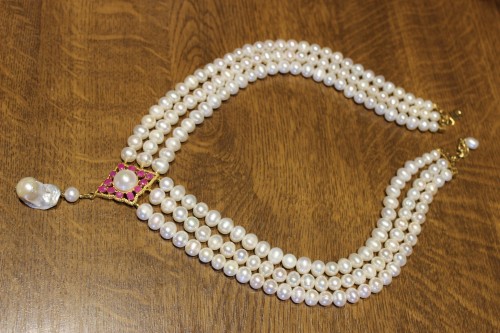 Naszyjnik rubiny perły srebro 925 naturalne 2