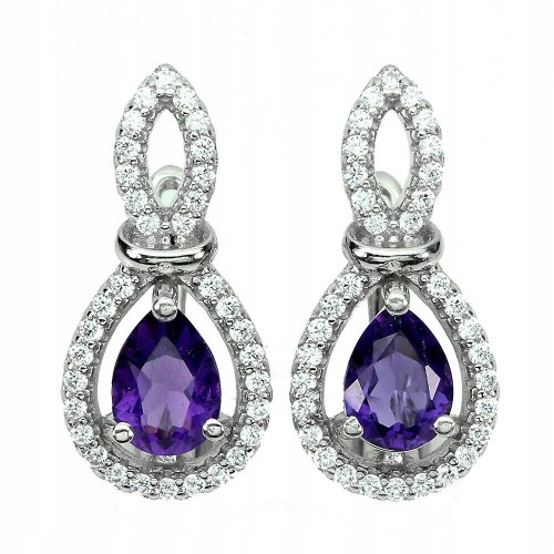 Delikatne kolczyki 4 naturalne ametysty cyrkonie