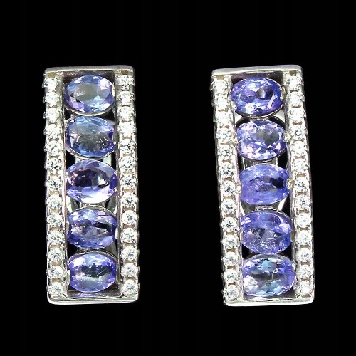 Srebrne kolczyki natural tanzanity cyrkonie 925 4