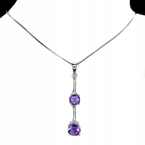 925 Delikatny srebrny naszyjnik naturalne ametysty