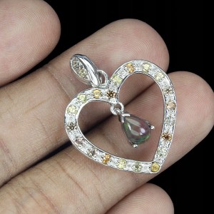 Srebrny wisiorek serce szafiry Songea opal czarny