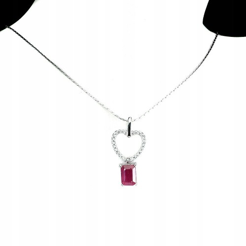 Delikatny naszyjnik naturalny rubin cyrkonie serce