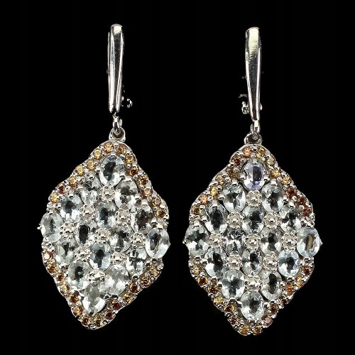 Piękne srebrne kolczyki szafiry akwamaryny 925 4