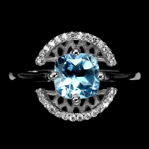 Pierścionek srebrny Sky Blue Topaz cyrkonie r 19