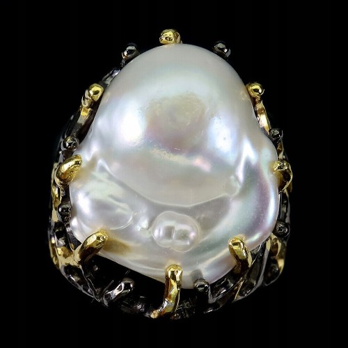 Pierścionek srebrny r 21 naturalna perła barokowa