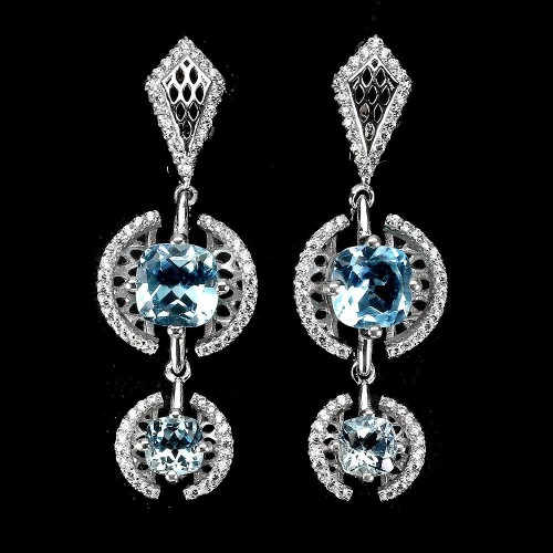 Kolczyki 925 naturalne topazy sky blue cyrkonie 1