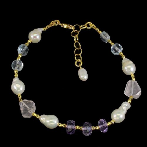 Bransoletka 925 naturalne ametysty perły kwarc