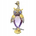 Srebrny wisiorek naturalny 22.82ct ametyst sowa