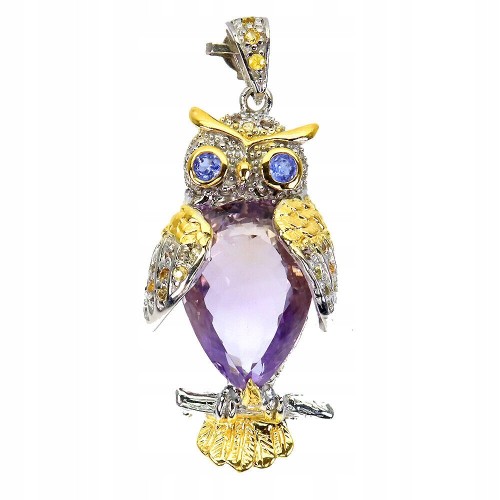 Srebrny wisiorek naturalny 22.82ct ametyst sowa