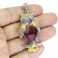 Srebrny wisiorek naturalny 22.82ct ametyst sowa