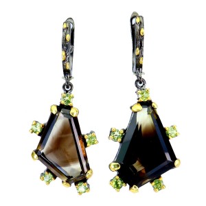 Srebrne kolczyki naturalny kwarc dymny oliwiny 1