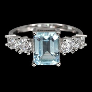 Pierścionek r 14 srebrny Sky Blue Topaz cyrkonie