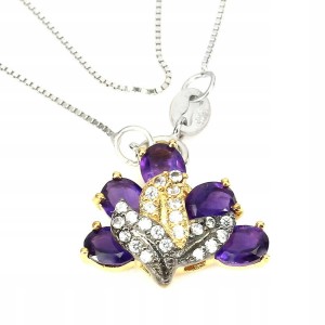 Srebrny naszyjnik naturalne ametysty białe topazy