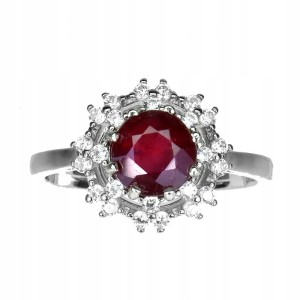 Srebrny pierścionek naturalny rubin cyrkonie r 14