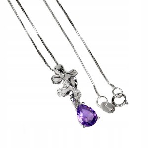Delikatny naszyjnik naturalny 925 ametyst cyrkonie