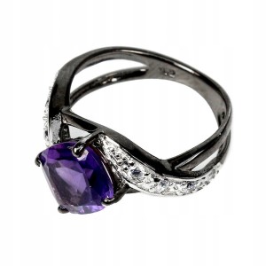 Srebro pierścionek natural ametyst cyrkonie r 11.5